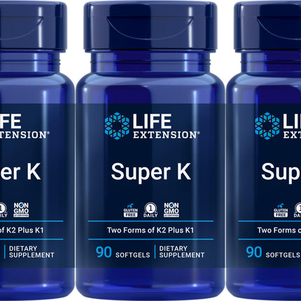 Life Extension Super K, 90 Softgels (Pack of 3) – Vitamin K1, MK-4 & MK-7 for Bone & Heart Health