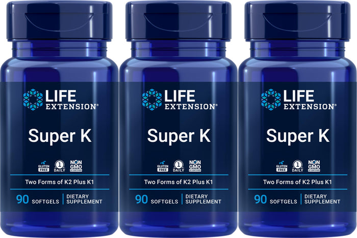 Life Extension Super K, 90 Softgels (Pack of 3) – Vitamin K1, MK-4 & MK-7 for Bone & Heart Health