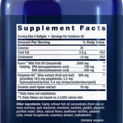 Life Extension Super Omega-3 360 Softgels (2-Pack) – Easy to Swallow, Lemon Flavor, IFOS Certified