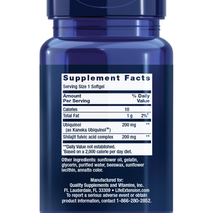 Life Extension Super Ubiquinol CoQ10 with Shilajit – 200 mg, Enhanced Mitochondrial Support | Gluten-Free, Non-GMO