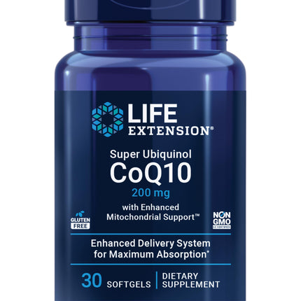 Life Extension Super Ubiquinol CoQ10 with Shilajit – 200 mg, Enhanced Mitochondrial Support | Gluten-Free, Non-GMO