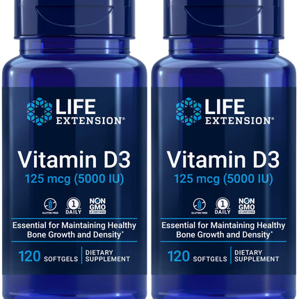 Life Extension Vitamin D3 5000 IU - 120 Softgels (Pack of 2)