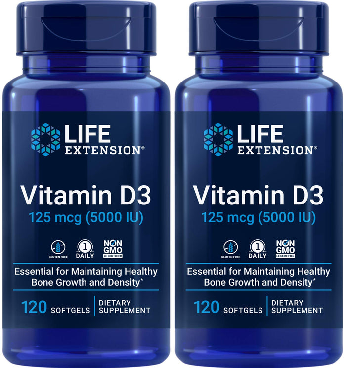 Life Extension Vitamin D3 5000 IU - 120 Softgels (Pack of 2)