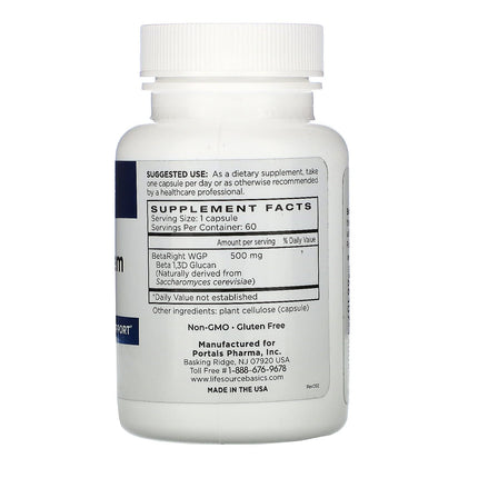 Life Source Basics Immune Support Activator - Beta-Glucan 60 Caps | Non-GMO & Vegan
