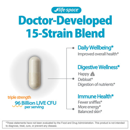 Life-Space Probiotic 96B CFU - 15 Strains, 30 Veg Capsules