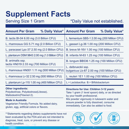Life-Space Probiotic for Children 3-12 | 10 Billion CFU Multistrain | Digestive & Immunity Support | 60 g