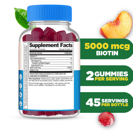 Lifeable Sugar Free Biotin Gummies 5000mcg | Hair, Skin & Nails | 90 Gummies
