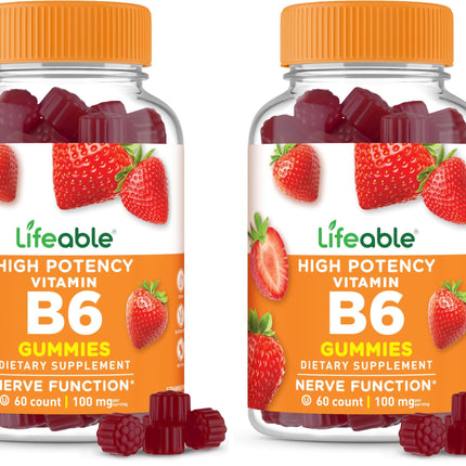 Lifeable Vitamin B6 Gummies 100mg – Vegan Nerve Support | 60 Gummies (Pack of 2)