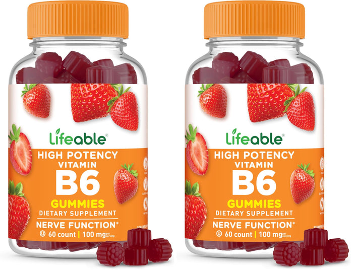 Lifeable Vitamin B6 Gummies 100mg – Vegan Nerve Support | 60 Gummies (Pack of 2)