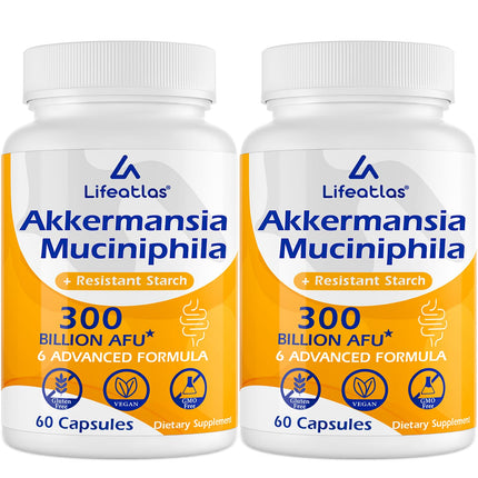 Lifeatlas Akkermansia Probiotic — 300 Billion AFU, 6-in-1 Gut Health, 120 Caps