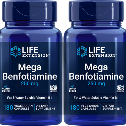 Life Extension Mega Benfotiamine 250 mg – 360 Vegetarian Capsules (2 x 180) | Vitamin B1 with Thiamine