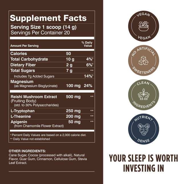 LIFESTACKS Calm Evening Tonic Sleep Powder – Cinnamon-Cocoa Nighttime Drink Mix