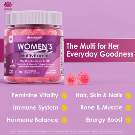 LILICARE 2 Pack Women’s Multivitamin Gummies – Methylated Formula, Biotin, Collagen, Iron, No Sugar