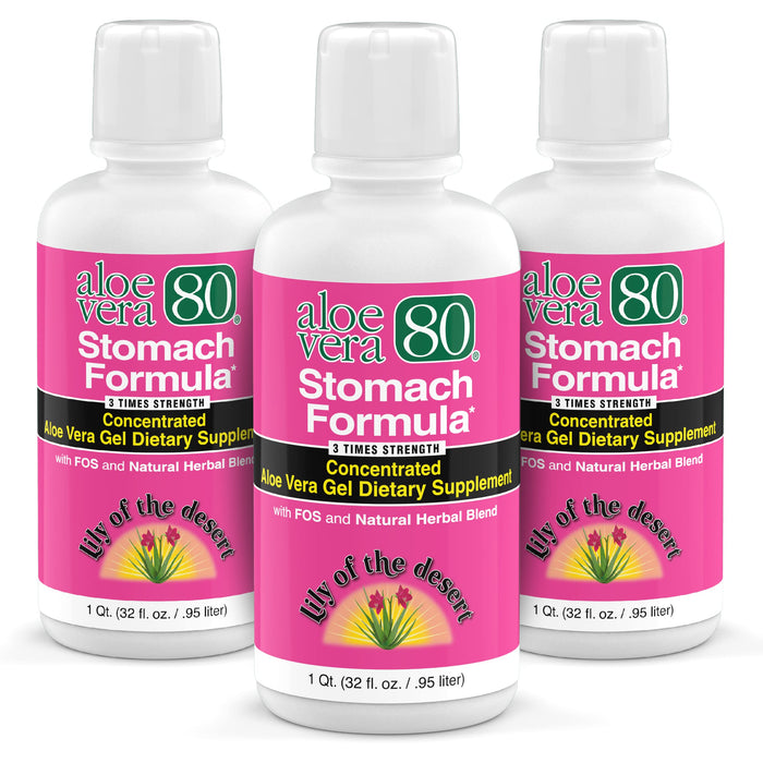 Lily Of The Desert Aloe Vera 80 Stomach Formula – 32 Oz Pack of 3 | Aloe Vera Juice with Slippery Elm, Chamomile, Peppermint & Ginger for Gut Health