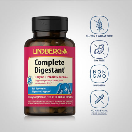 Lindberg Complete Digestant – Multi-Enzyme Formula with Pancreatin & Betaine HCl – 120 Capsules (Pack of 2)