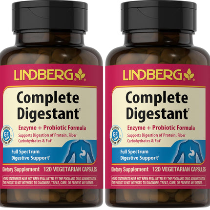 Lindberg Complete Digestant – Multi-Enzyme Formula with Pancreatin & Betaine HCl – 120 Capsules (Pack of 2)
