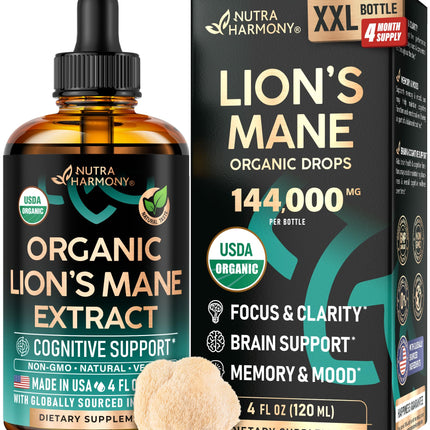 Lions Mane Liquid - USDA Organic Lion's Mane for Brain & Focus
