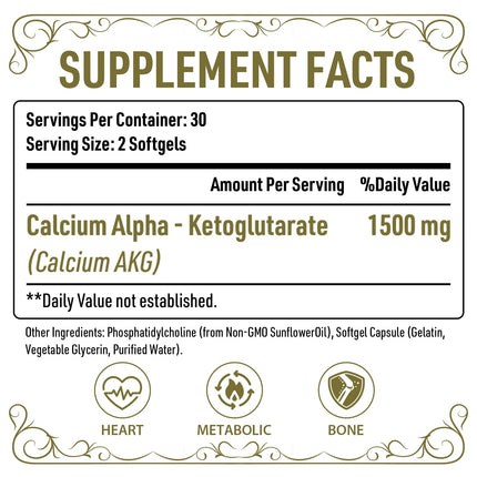 AJAXERRUE Liposomal Calcium AKG 1500 MG – Enhanced Absorption, Longevity & Energy Support, 240 Softgels