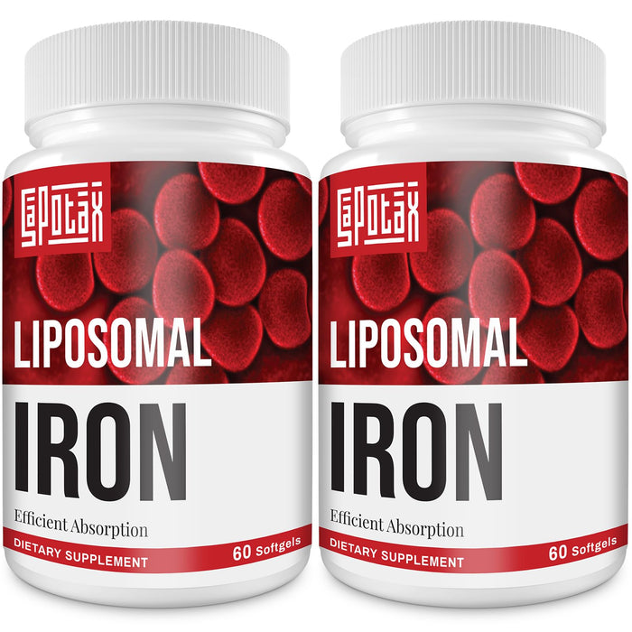 Sapotax Liposomal Fe Iron Supplement for Women & Men – 65 mg Iron, Folic Acid & B12 (60 Softgels, 2 Bottles)