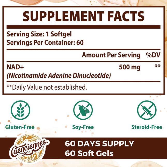 Caenciennes Liposomal NAD+ 500 mg Supplement — True NAD+, Superior Absorption, 240 Servings