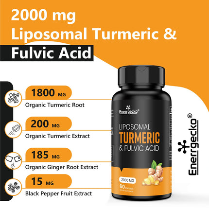 Enerrgecko 2000 mg Liposomal Turmeric Curcumin with Black Pepper & Ginger + Fulvic & Humic Acid — Pack of 4