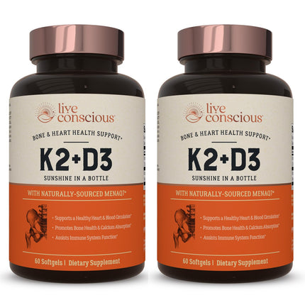Live Conscious Vitamin K2 MK7 with D3 5000 IU – Bone & Heart Health Support (2-Pack)