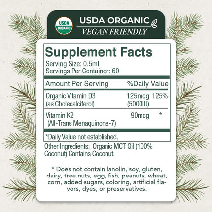 Live Wise Naturals Vitamin D3+K2 5,000 IU – Vegan Friendly