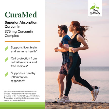 Terry Naturally CuraMed 375mg – Antioxidant Curcumin with Turmeric Essential Oil, Brain + Immune Support, 120 Softgels