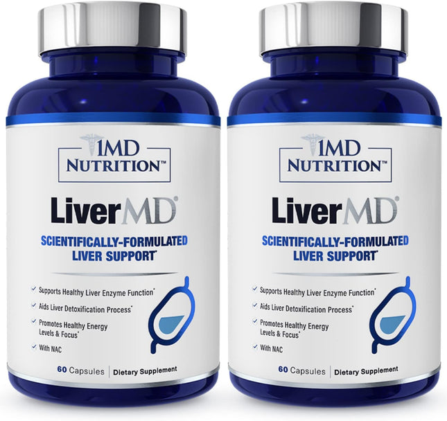 1MD LiverMD Liver Support Supplement | Siliphos Silybin for High Bioavailability | 60 Capsules (2-Pack)