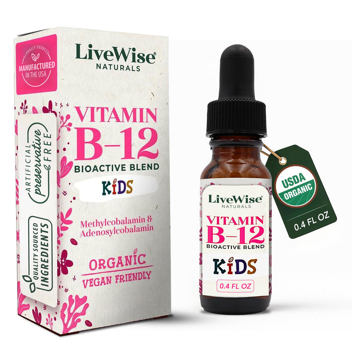 LiveWise Naturals Organic B12 Vitamin Drops – Liquid Methylcobalamin & Adenosylcobalamin for Energy