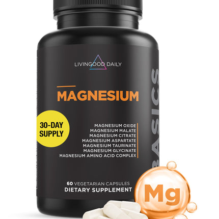 Livingood Daily Magnesium Supplement – 7-Form Glycinate-Citrate-Malate, 300mg, 60 Capsules