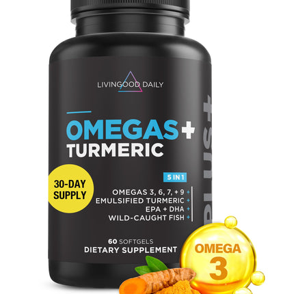 Livingood Daily Omega 3-6-9 Plus Turmeric Curcumin — EPA & DHA, 60 Softgels