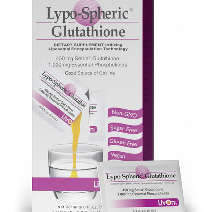 LivOn Lypo-Spheric Glutathione – 30 Packets, 450 mg Each, Liposome-Encapsulated, Non-GMO