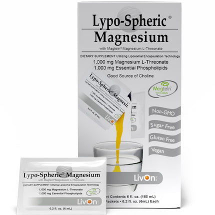 LivOn Lypo-Spheric Magnesium L-Threonate – 30 Packets, 77 mg/Packet, Liposome-Encapsulated