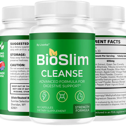 LIVORKA BioSlim Cleanse Capsules – 3 Pack Premium Digestive Support, 180 Capsules
