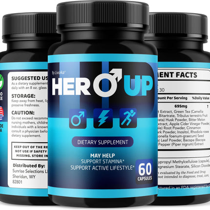 LIVORKA Hero Up Capsules - 2 Pack | Maximum Strength Energy for Men, All-Natural Vitamins, 120 Capsules
