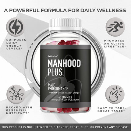 LIVORKA Manhood Plus Gummies for Men – 2 Pack, 1050mg, 120 Gummies