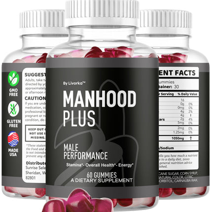 LIVORKA Manhood Plus Gummies for Men – 2 Pack, 1050mg, 120 Gummies
