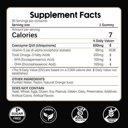 LKINT CoQ10 Gummies 600mg — Sugar Free with Omega-3 & Vitamin E (Pack of 2, 180 Gummies)