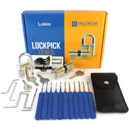 Beginners Lock Pick Set in a box: Complete Lock Pick Kit, Spy Card Kit + Practice Locks and Dummies guide by Lokko