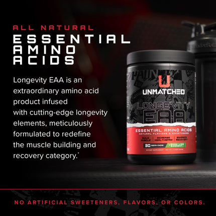 Unmatched Longevity EAA | Essential Amino Acids for Muscle Growth & Recovery | 30 Servings Strawberry Colada