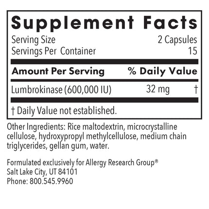 ARG Lumbrokinase Circulatory System Support – Delayed-Release Enzyme Supplement | Allergy Research Group