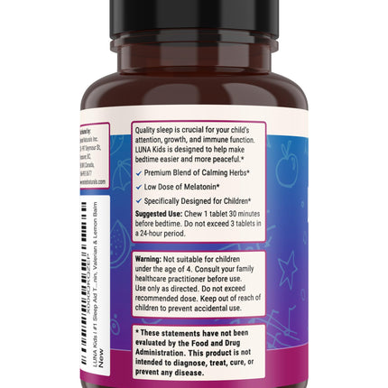 Luna Kids Sleep Aid Tablets for Children 4+ | Nested Naturals