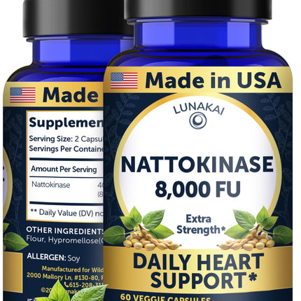 Lunakai USA Nattokinase – 8000 FU/Serving, Heart Support, 60ct, Non-GMO, Vegan