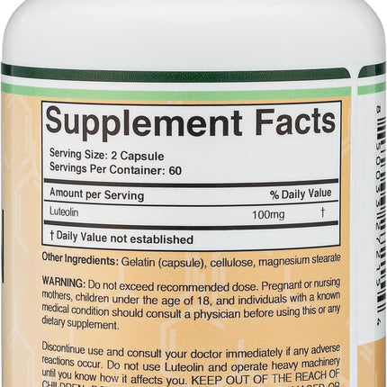 Double Wood Supplements Luteolin 100mg – 120 Capsules Gluten Free (Pack of 2)