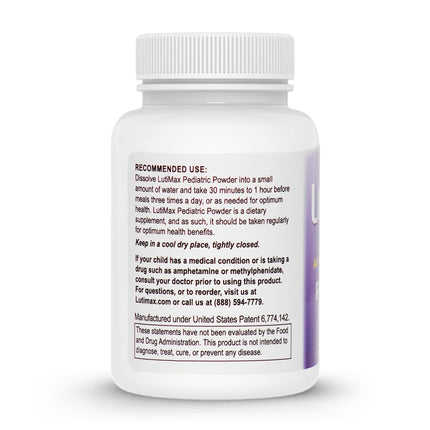 Lutimax Pediatric Powder Brain Supplement with Luteolin & Rutin - Kids Memory, Focus, Muscle & Immune Support Brain Supplements - Nootropic Antioxidants - 100 Servings