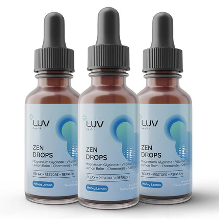 LUV Health Zen Drops 3Pack – Stress & Anxiety Support (Mag Glycinate, D3, L-Theanine) | Keto, Vegan, USA Made