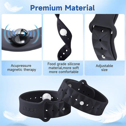 LYJEE Motion Sickness Bands - Adjustable Acupressure Nausea Wristbands (Black & Blue)