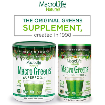 MacroLife Naturals Macro Greens Powder – 38-in-1 Superfood, Probiotics & Digestive Support | 10oz