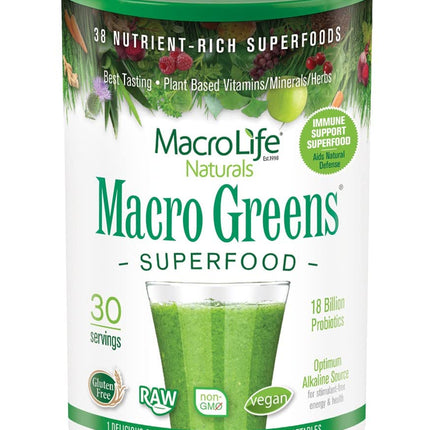 MacroLife Naturals Macro Greens Powder – 38-in-1 Superfood, Probiotics & Digestive Support | 10oz